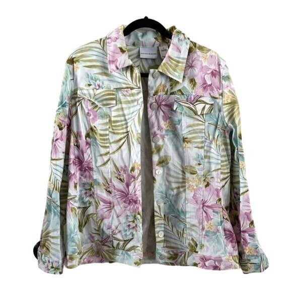 Alfred Dunner Sz 10 Floral Button Jacket Tropical Coastal Spring Summer - Picture 1 of 16